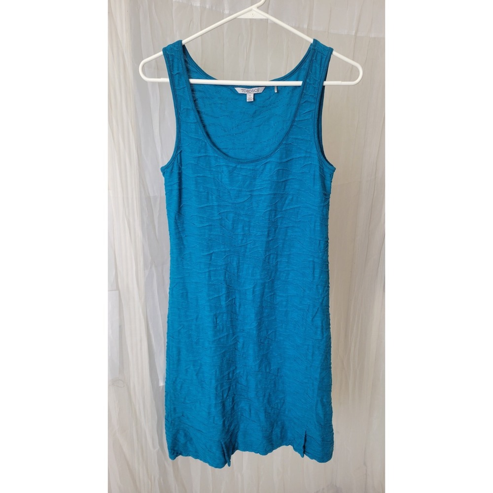 Toad & Co Samba Wave Tank Dress Teal Blue Textured Organic Cotton Stretch Small